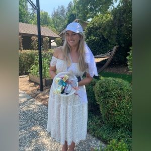 Lulu's White Off-Shoulder Lace Midi Dress